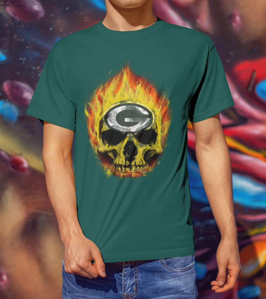 Green Bay Packers Skull Flames T-Shirt