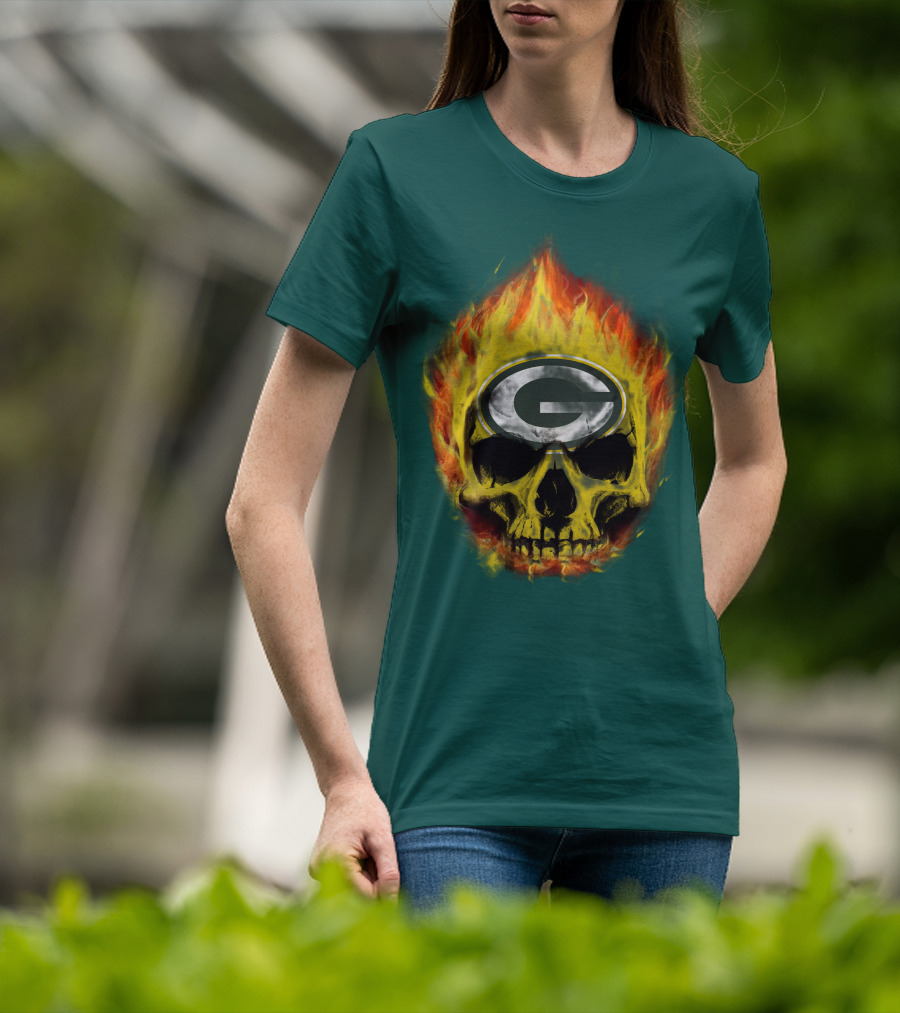 Green Bay Packers Skull Flames T-Shirt