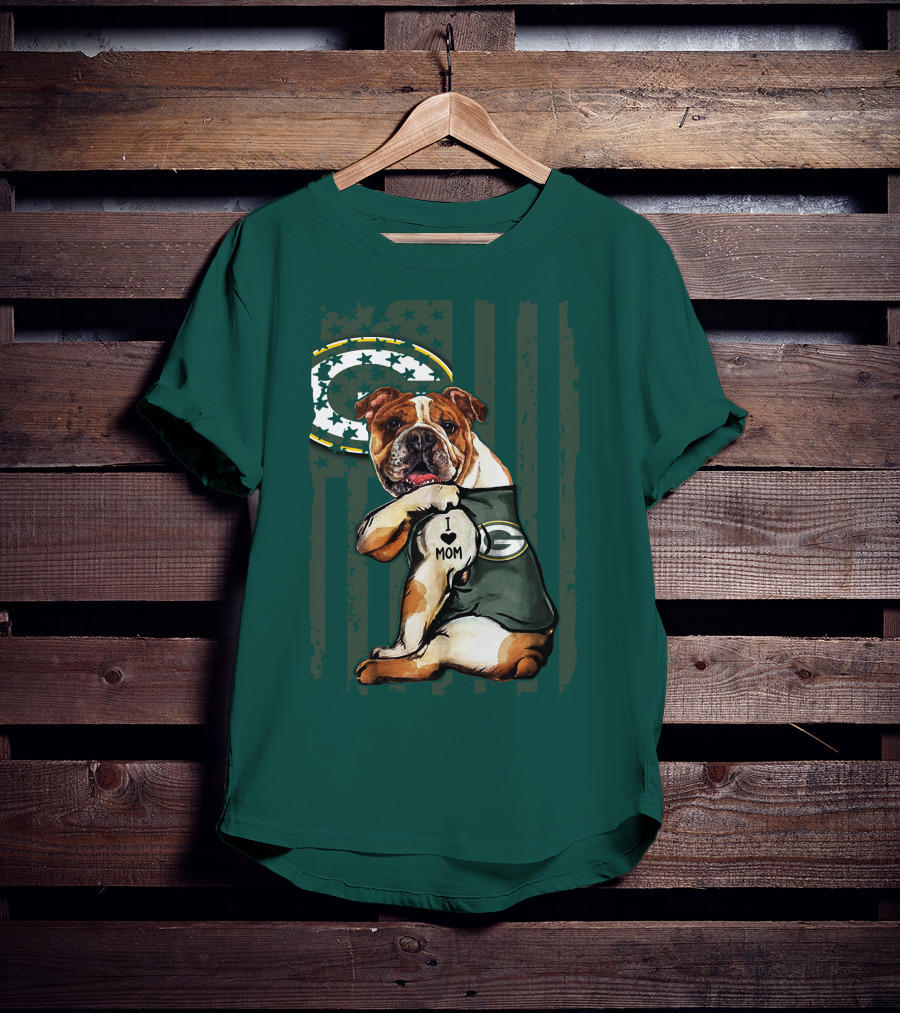 Green Bay Packers Bulldog I Love Mom Fan T-Shirt