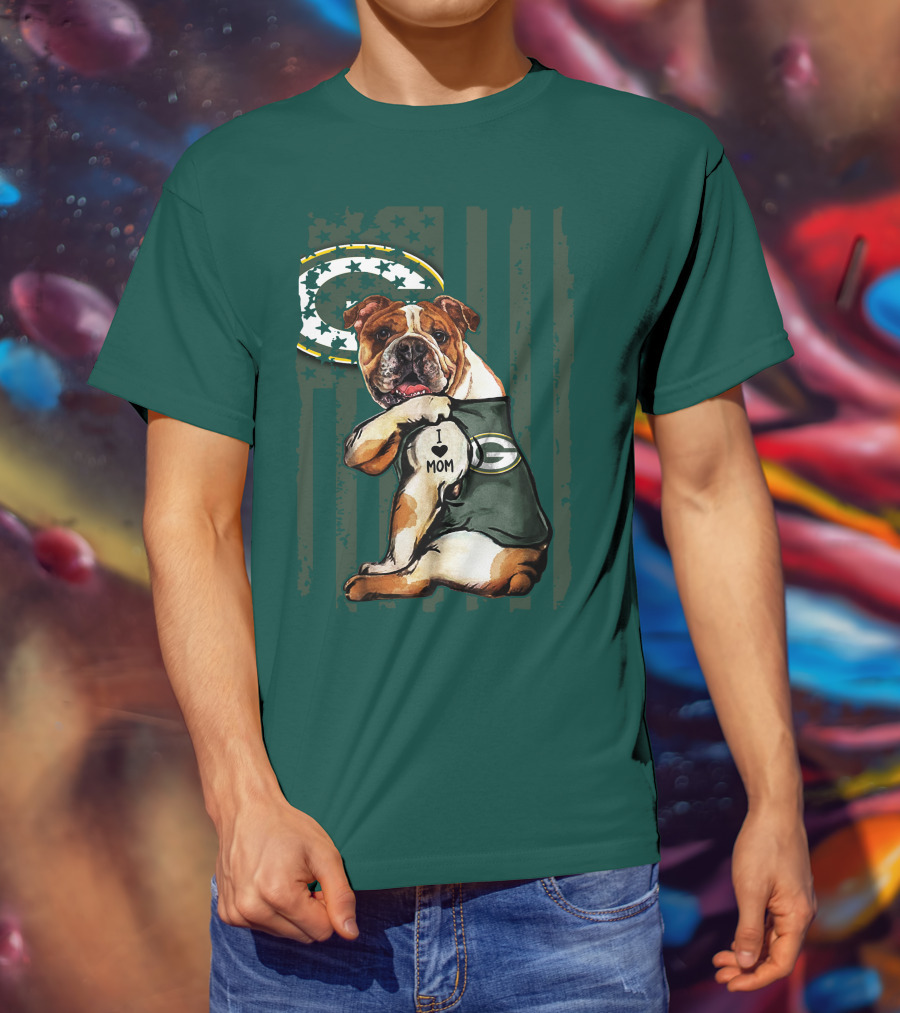 Green Bay Packers Bulldog I Love Mom Fan T-Shirt