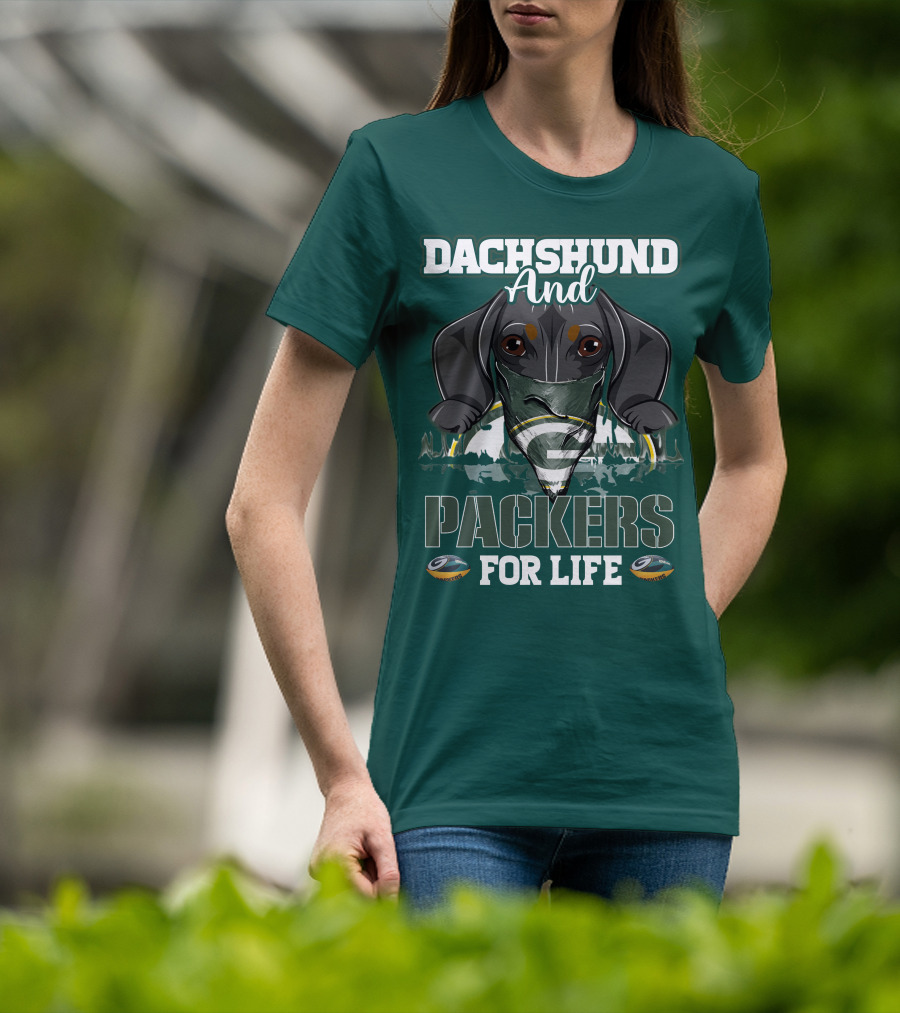 Dachshund And Packers For Life Green Bay T-Shirt