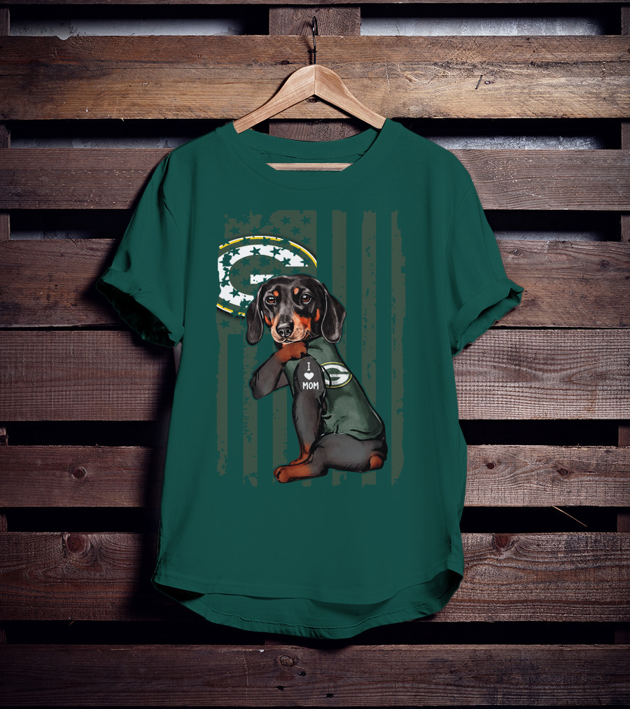 Dachshund Green Bay Packers I Love Mom Fan T-Shirt