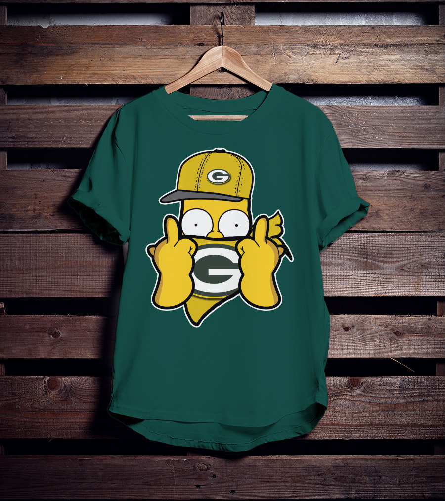 Green Bay Packers 75 Cartoon Character Middle Finger Gesture T-Shirt