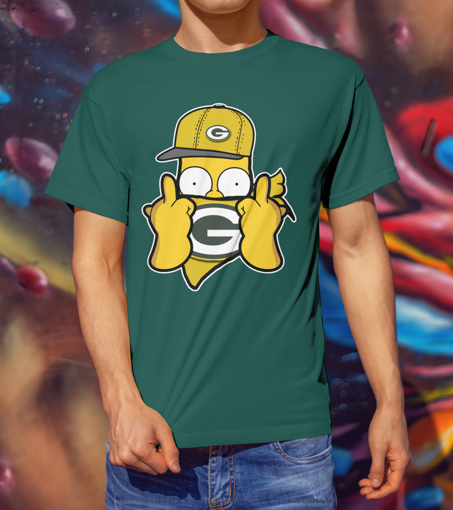 Green Bay Packers 75 Cartoon Character Middle Finger Gesture T-Shirt