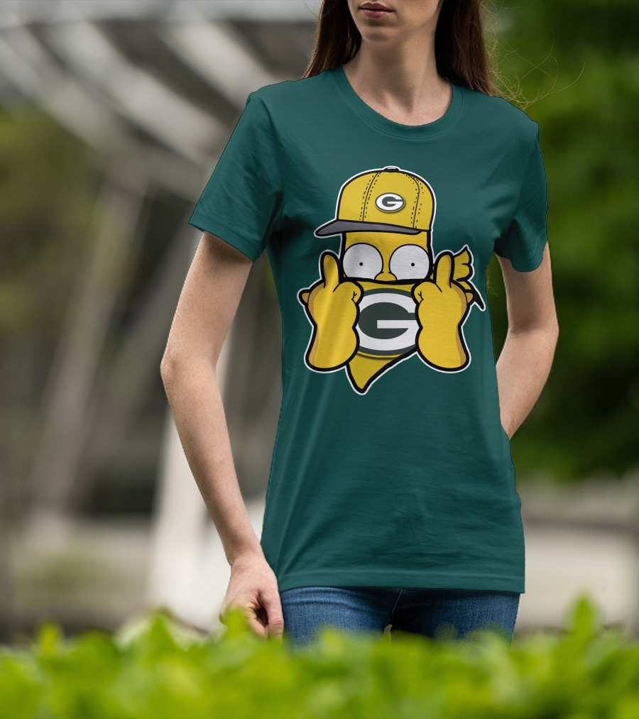 Green Bay Packers 75 Cartoon Character Middle Finger Gesture T-Shirt