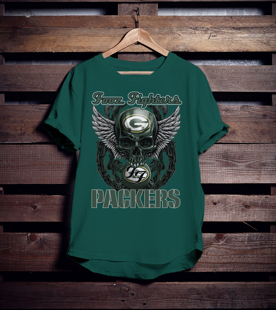 Foo Fighters Green Bay Packers Wings Skull T-Shirt