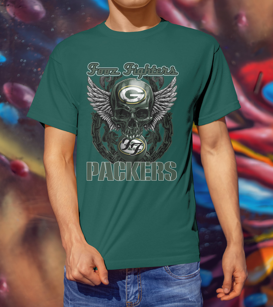 Foo Fighters Green Bay Packers Wings Skull T-Shirt