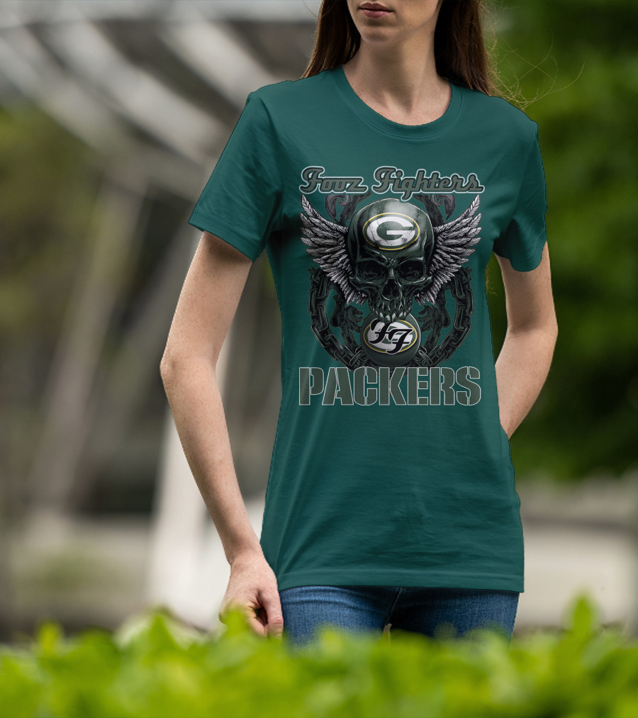Foo Fighters Green Bay Packers Wings Skull T-Shirt