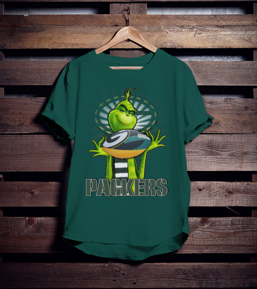 Grinch Holding Green Bay Packers Wilson Football T-Shirt