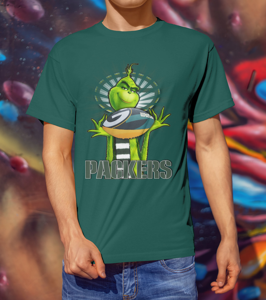 Grinch Holding Green Bay Packers Wilson Football T-Shirt