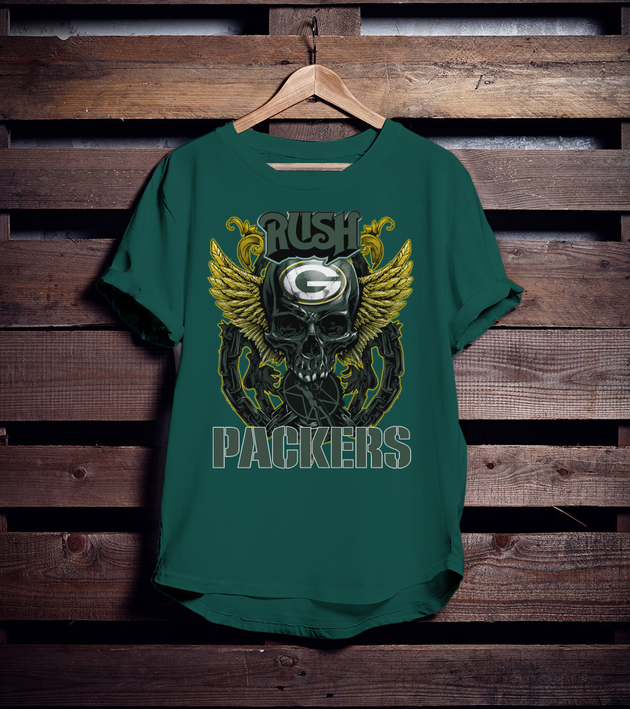 Rush Packers Skull With Wings Green Bay Packers T-Shirt