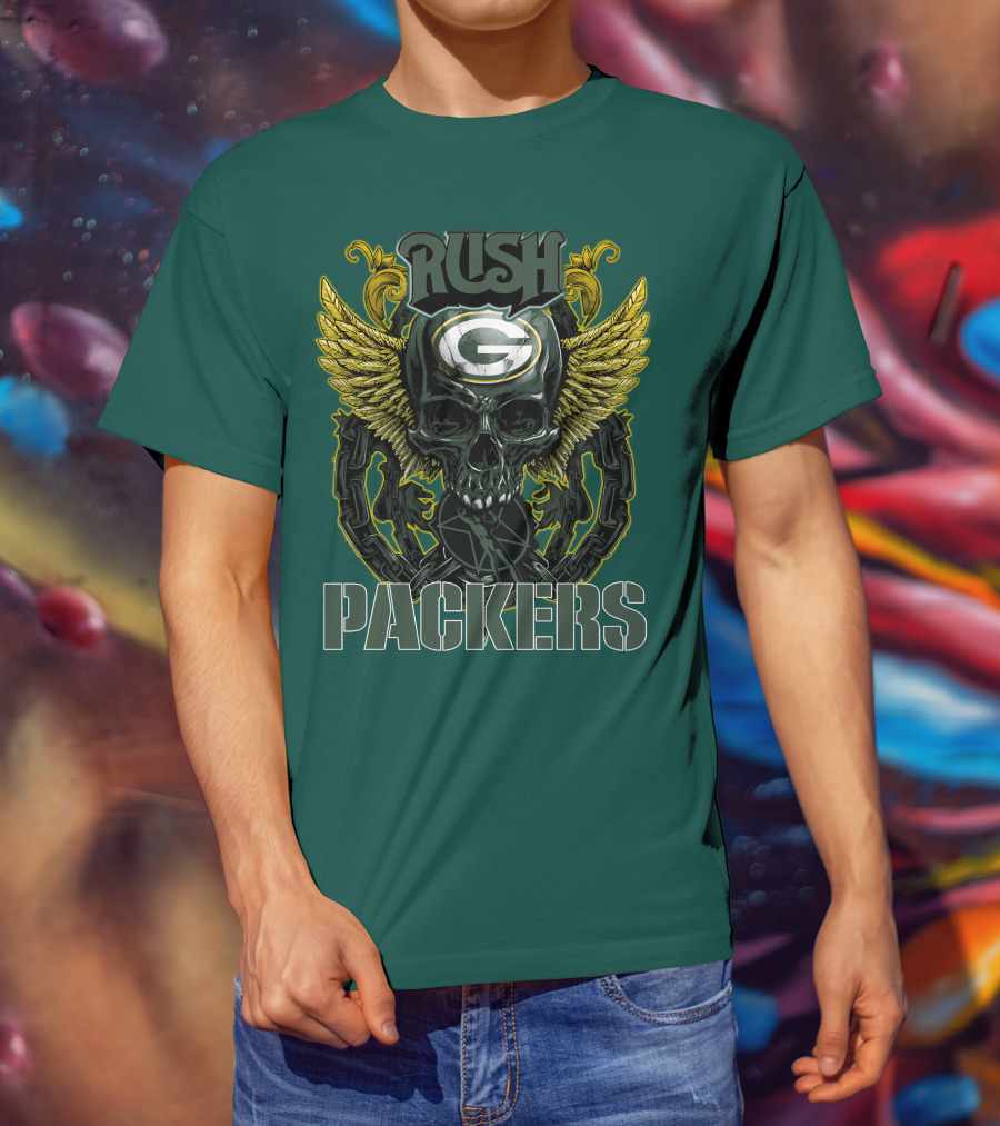 Rush Packers Skull With Wings Green Bay Packers T-Shirt