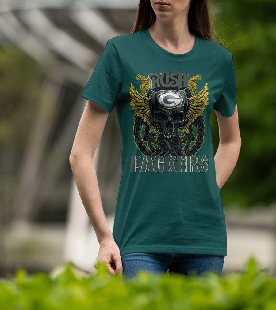 Rush Packers Skull With Wings Green Bay Packers T-Shirt