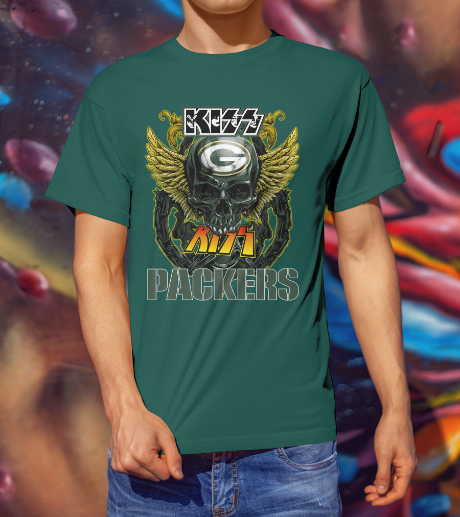 KISS Green Bay Packers Skull Wings T-Shirt