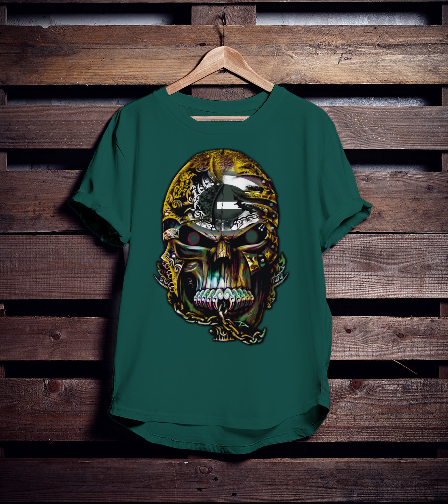 Green Bay Packers 82 Skull Art With Chain Motif T-Shirt
