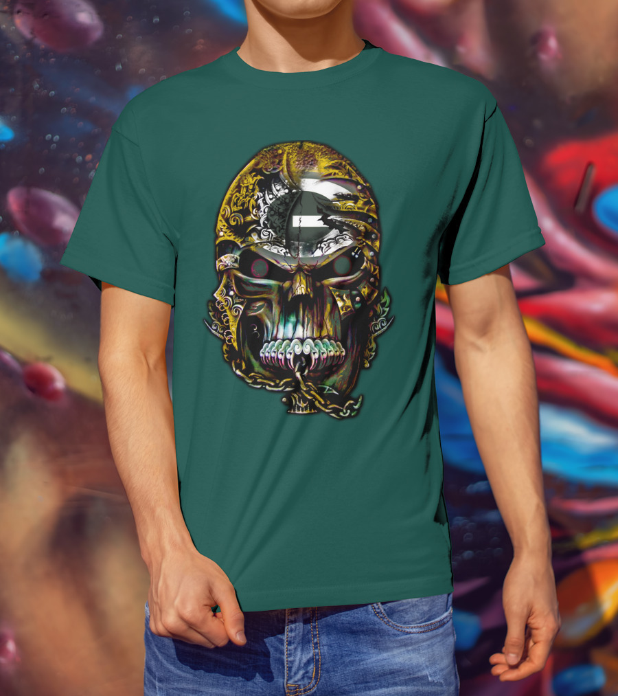 Green Bay Packers 82 Skull Art With Chain Motif T-Shirt