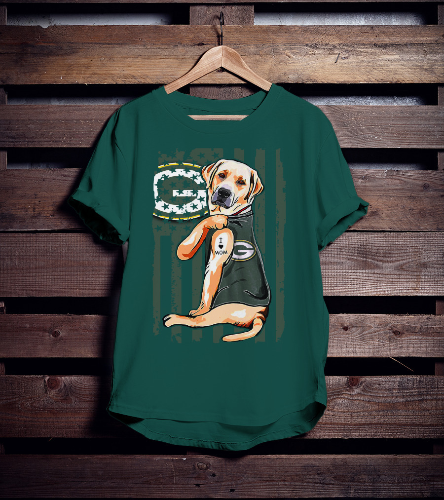 Labrador Retriever I Love Mom Green Bay Packers Fan Stars T-Shirt