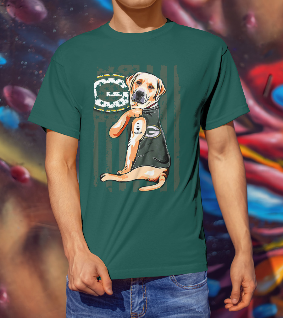 Labrador Retriever I Love Mom Green Bay Packers Fan Stars T-Shirt