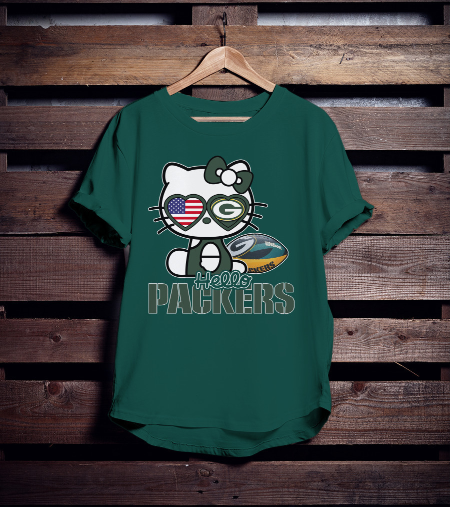 Hello Packers Green Bay Kitty Football USA T-Shirt