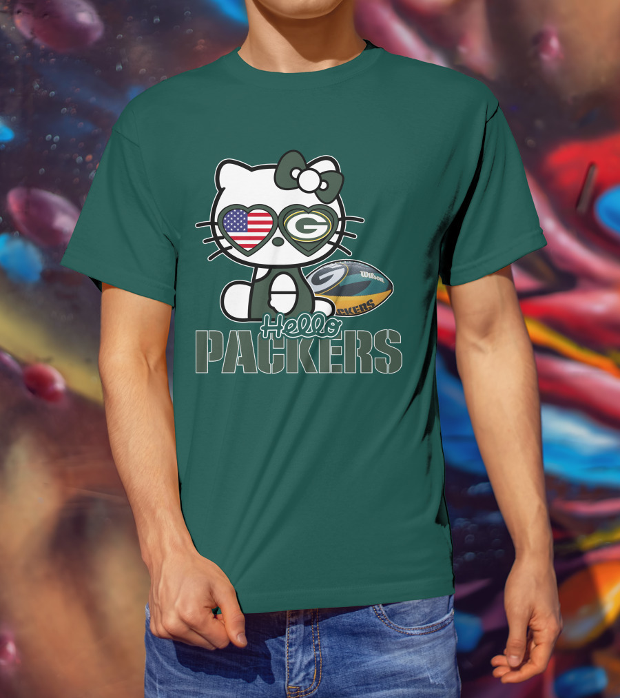 Hello Packers Green Bay Kitty Football USA T-Shirt