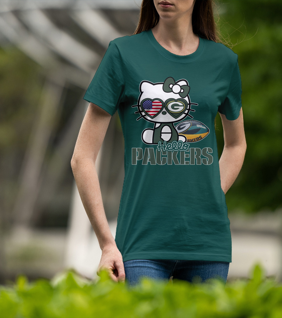 Hello Packers Green Bay Kitty Football USA T-Shirt