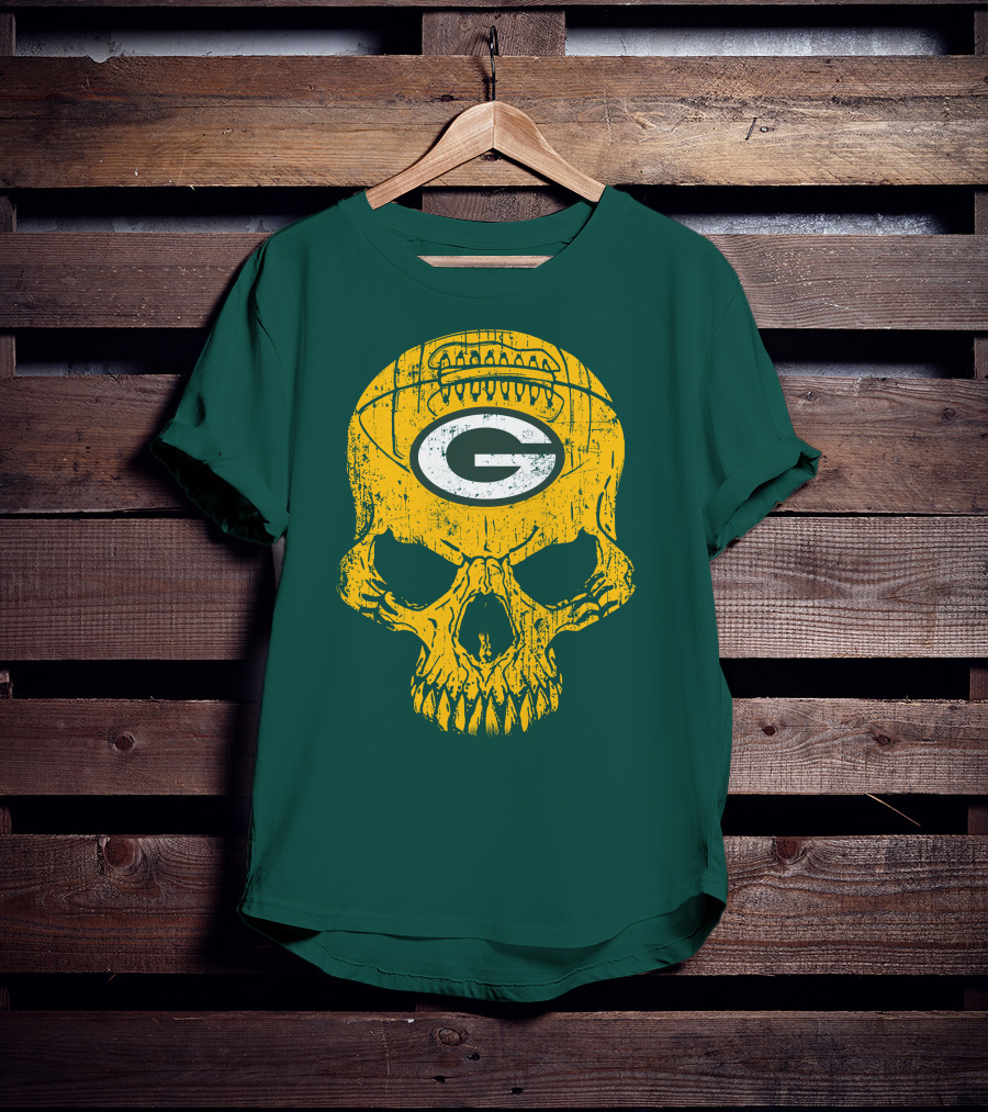 Green Bay Packers Skull Football Logo T-Shirt