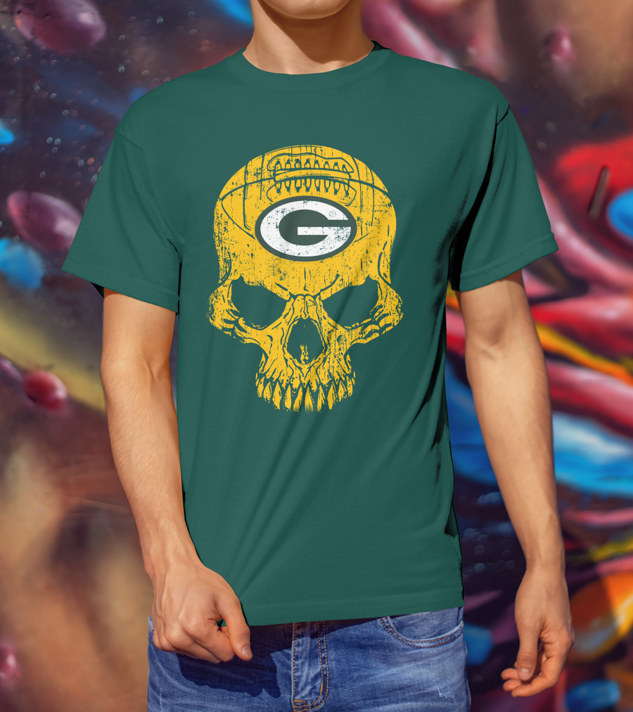 Green Bay Packers Skull Football Logo T-Shirt
