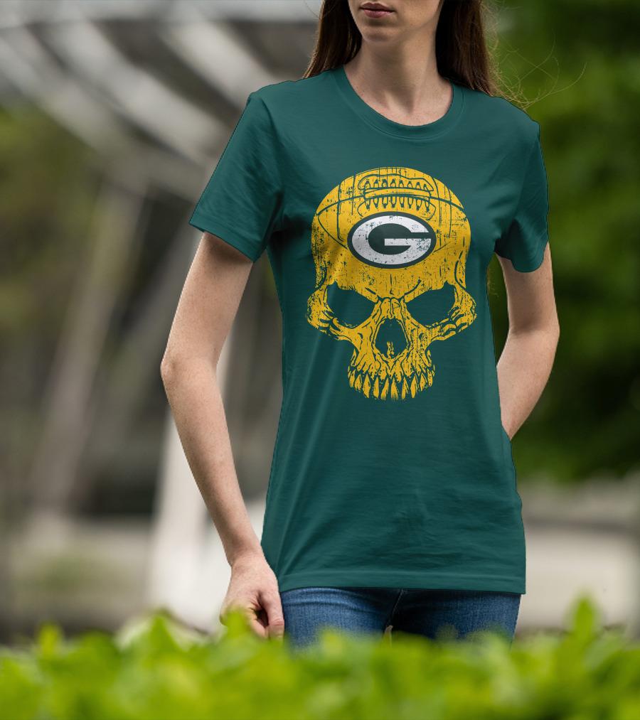 Green Bay Packers Skull Football Logo T-Shirt