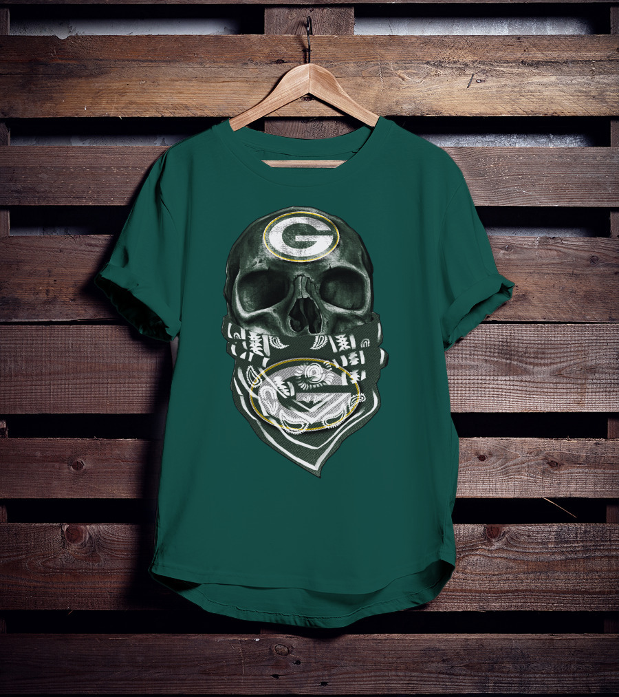 Skull Wearing Green Bay Packers Bandana T-Shirt