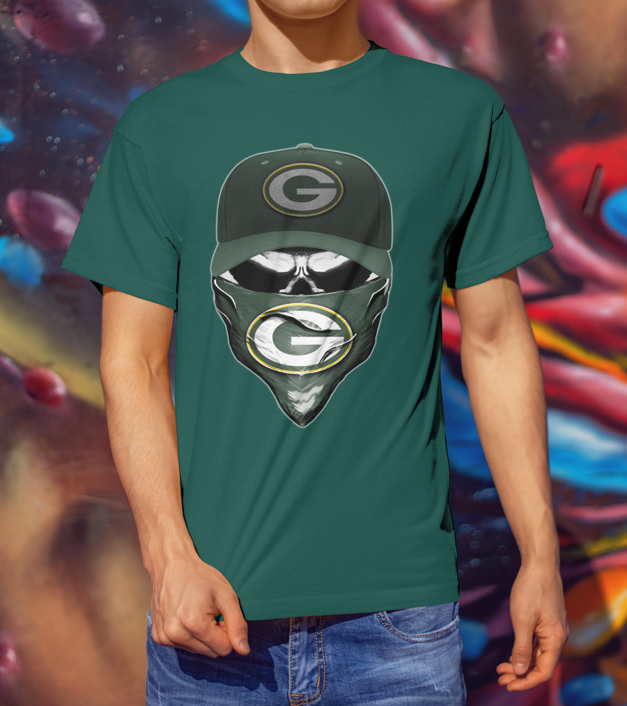Green Bay Packers Skull Cap And Bandana T-Shirt