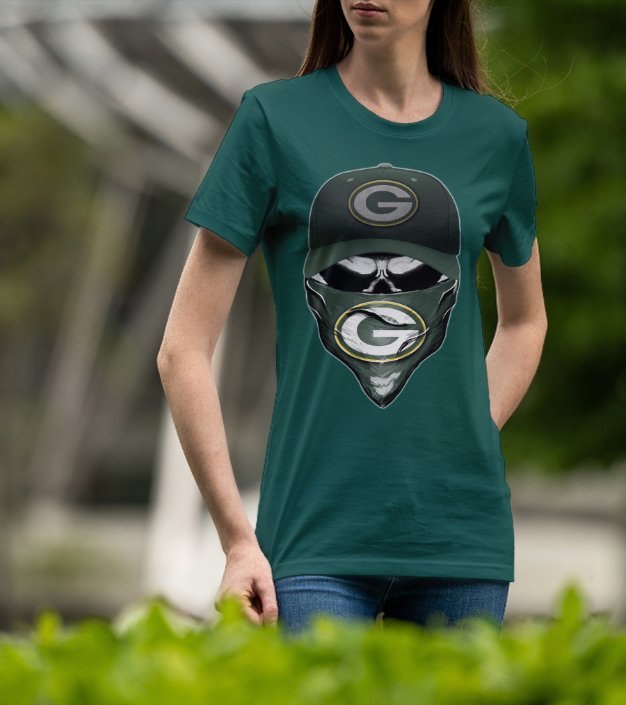 Green Bay Packers Skull Cap And Bandana T-Shirt