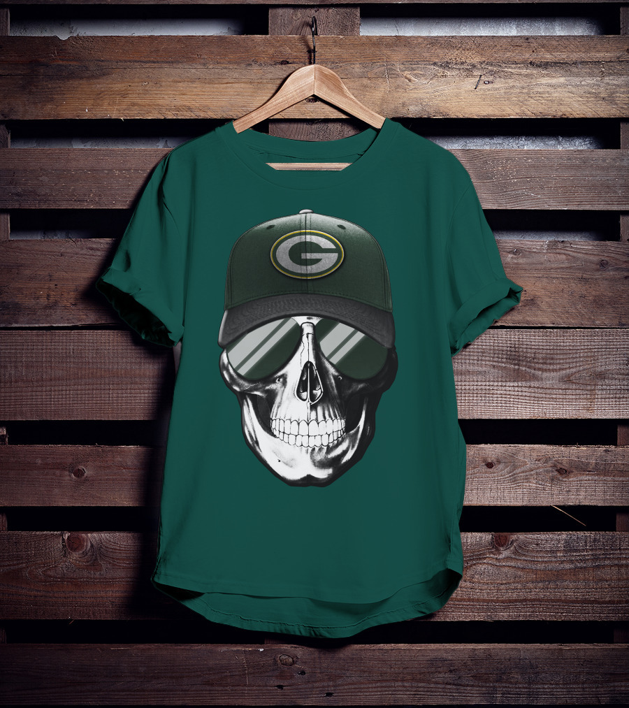 Green Bay Packers Skull Hat T-Shirt
