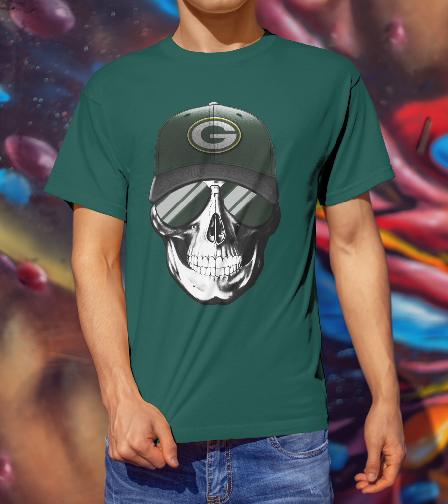 Green Bay Packers Skull Hat T-Shirt