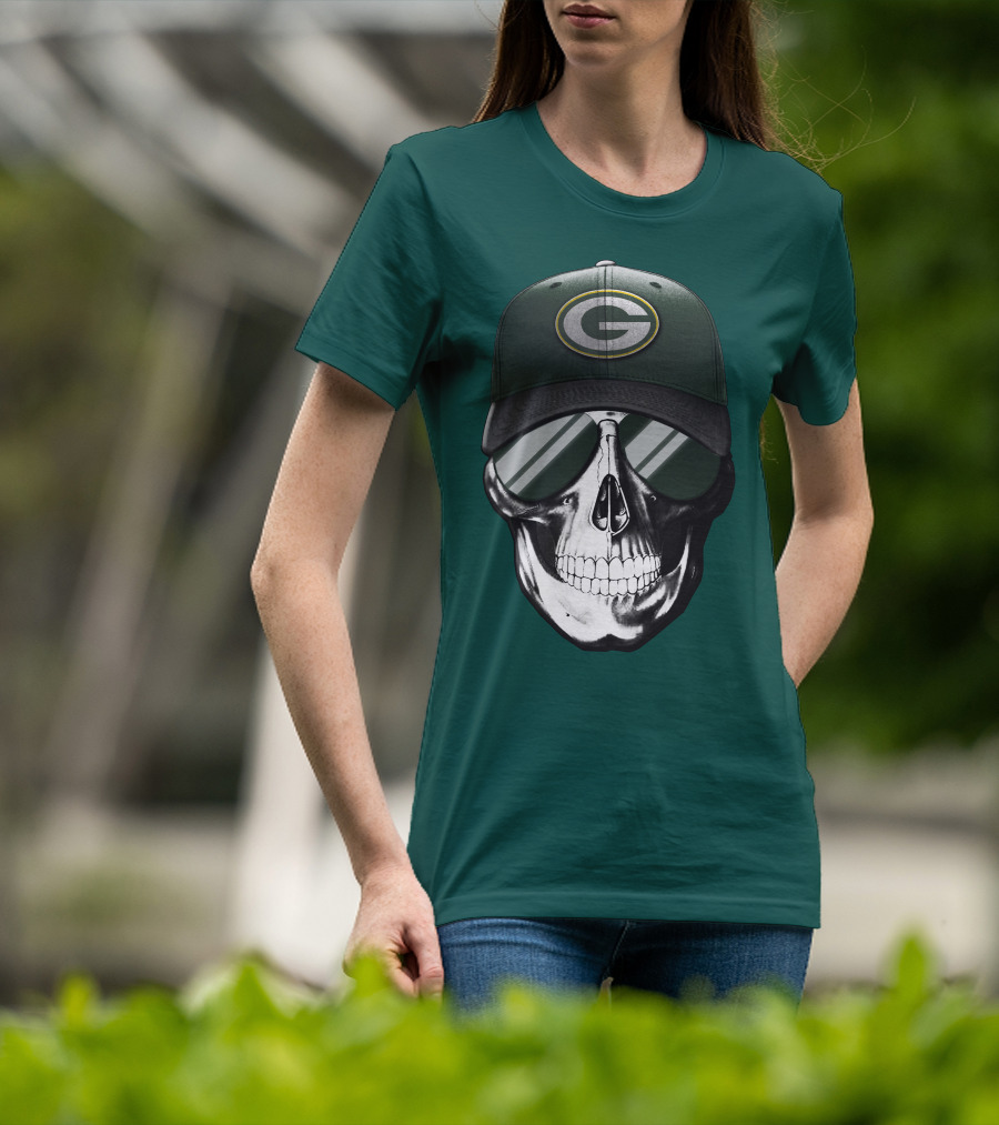 Green Bay Packers Skull Hat T-Shirt