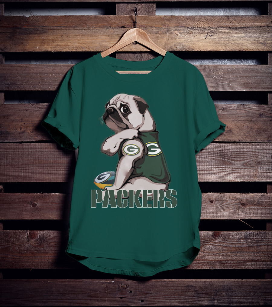 Pug With Green Bay Packers Logo In Team Colors T-Shirt
