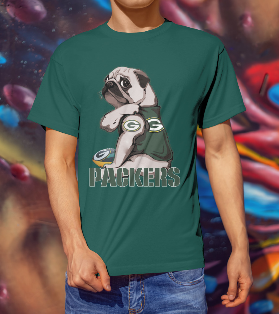 Pug With Green Bay Packers Logo In Team Colors T-Shirt