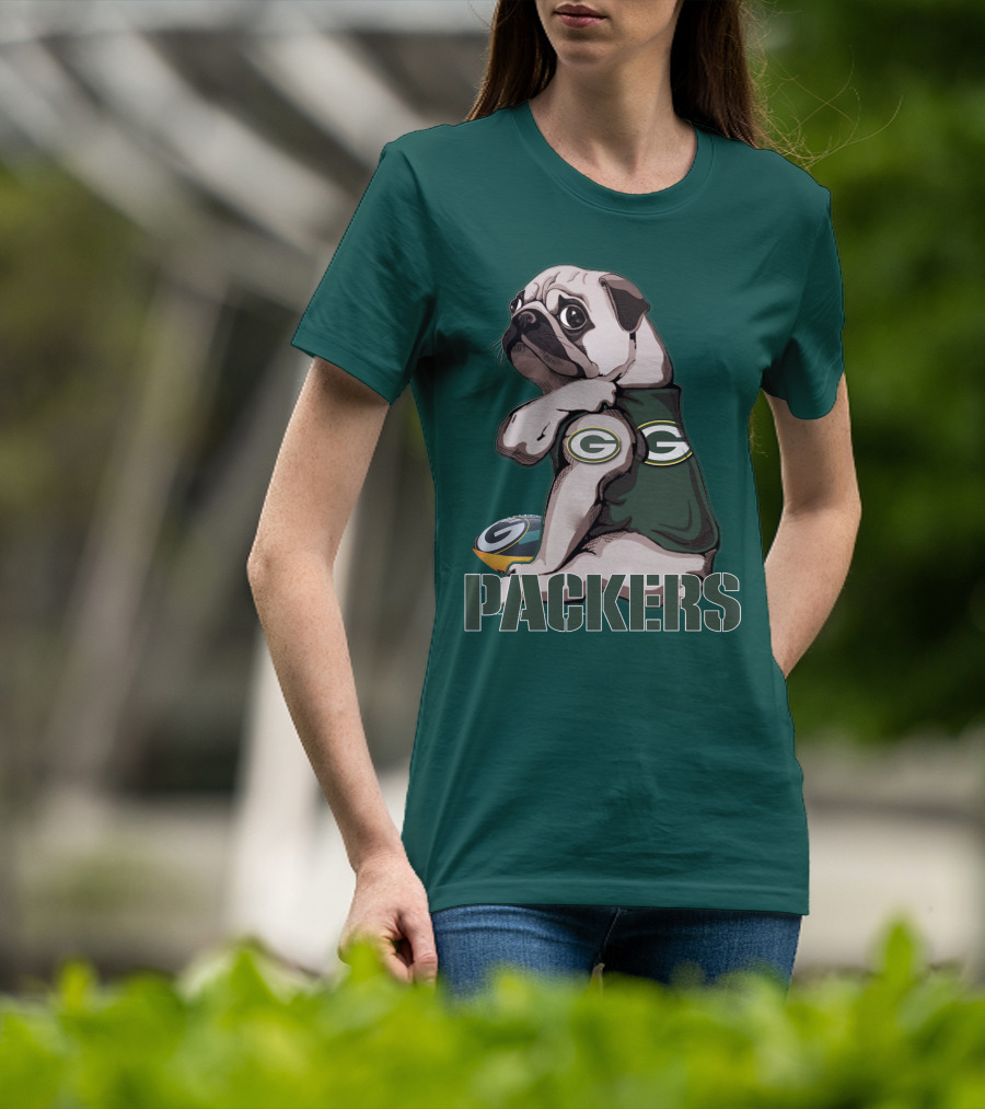 Pug With Green Bay Packers Logo In Team Colors T-Shirt