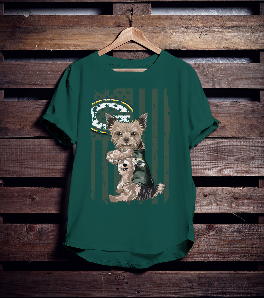Yorkshire Terrier I Love Mom Green Bay Packers Fan T-Shirt
