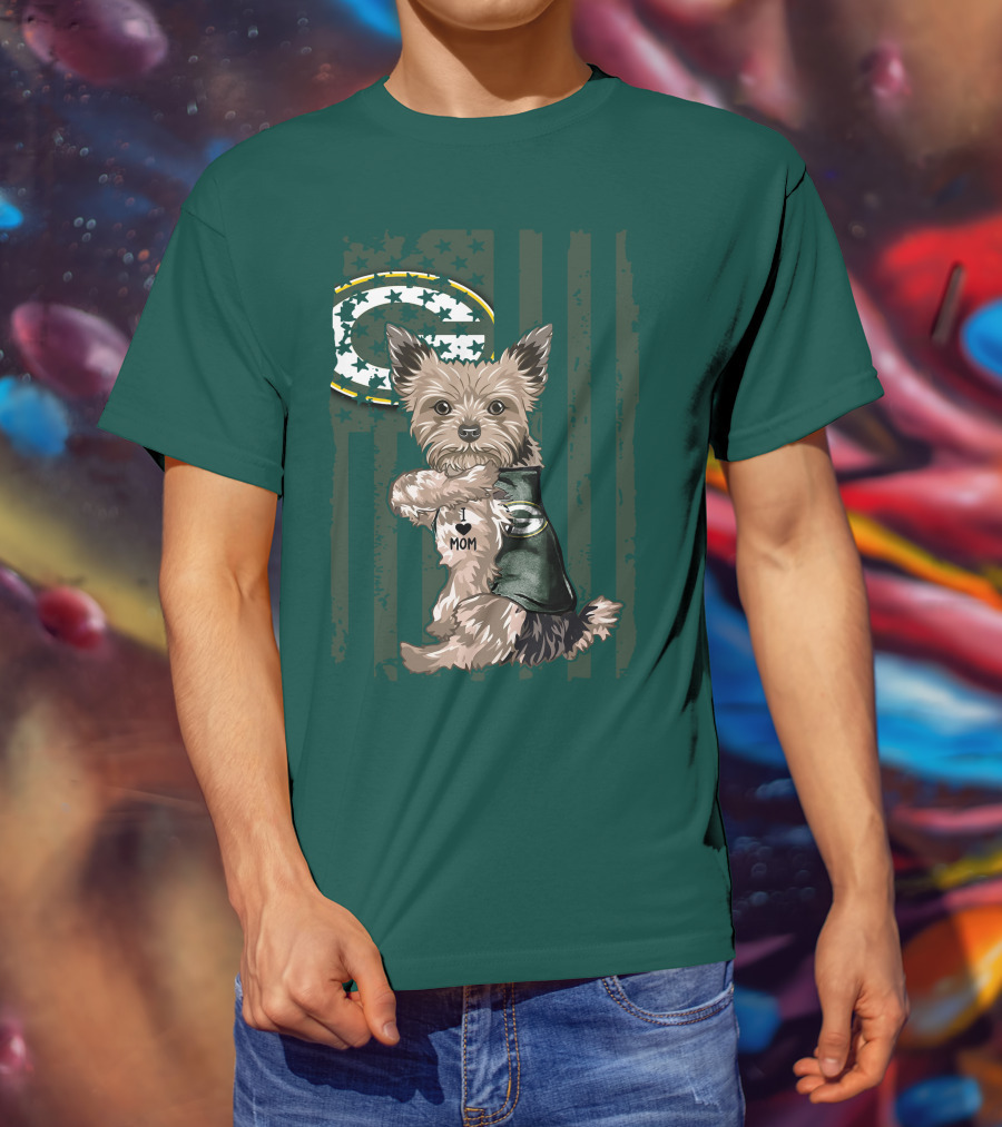 Yorkshire Terrier I Love Mom Green Bay Packers Fan T-Shirt