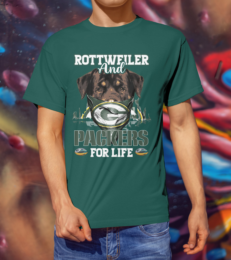 Rottweiler And Packers For Life Green Bay Packers T-Shirt