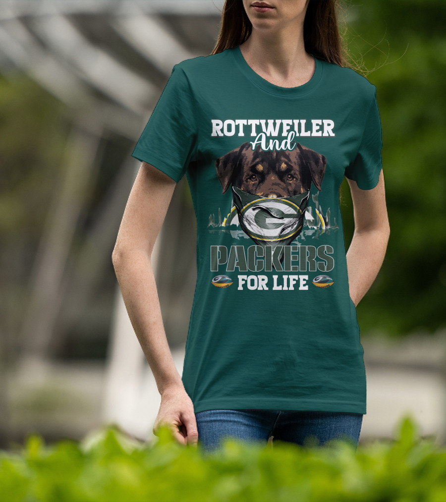 Rottweiler And Packers For Life Green Bay Packers T-Shirt