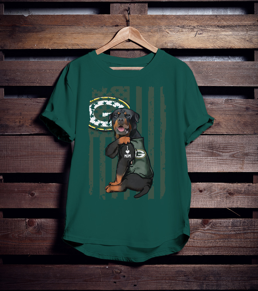 Green Bay Packers Rottweiler I Love Mom T-Shirt