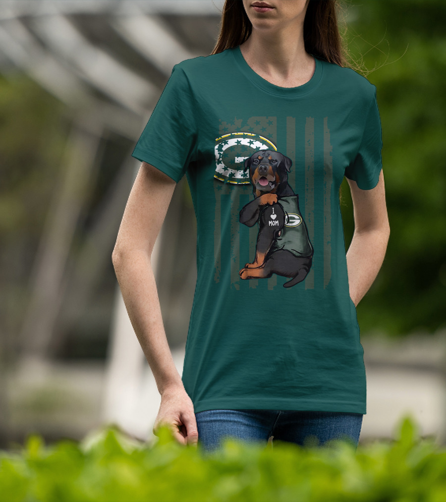 Green Bay Packers Rottweiler I Love Mom T-Shirt