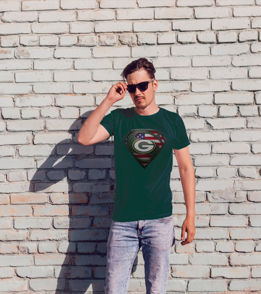 Spm Green Bay Packers American Flag Superman T-Shirt