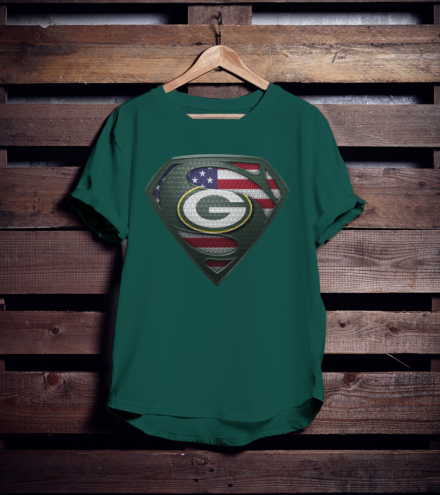 Spm Green Bay Packers American Flag Superman T-Shirt