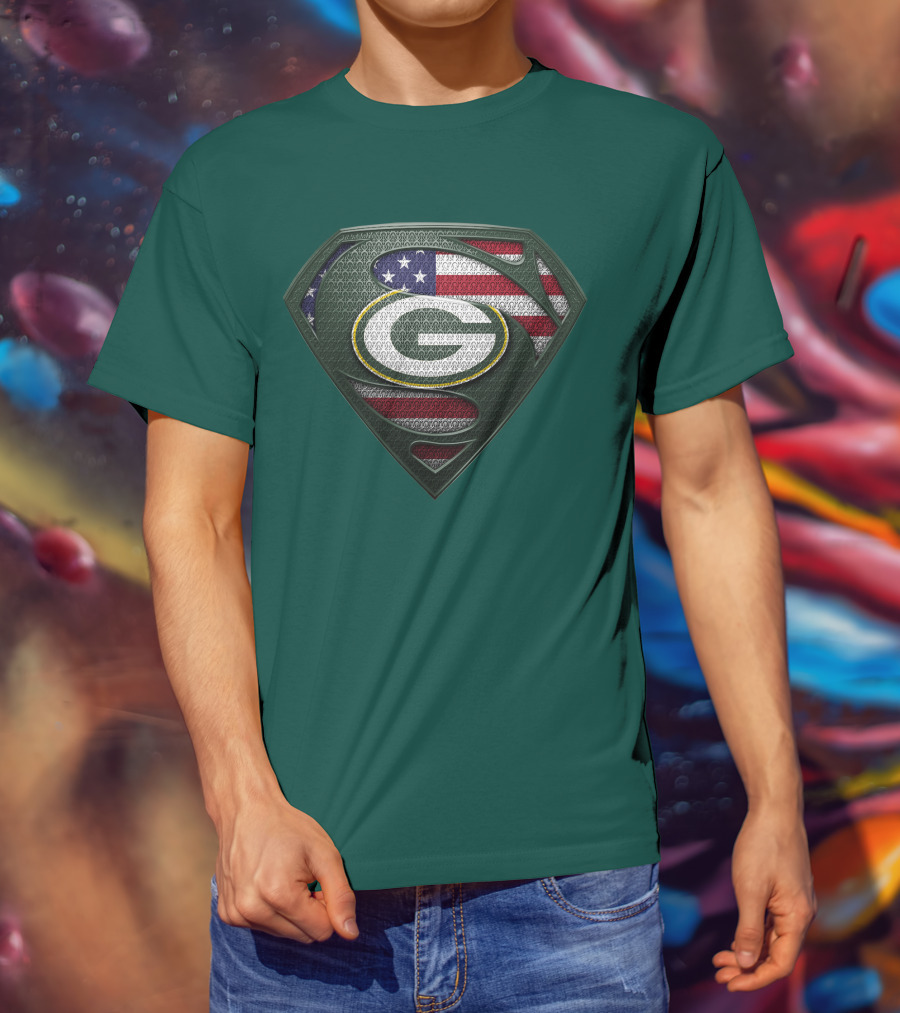 Spm Green Bay Packers American Flag Superman T-Shirt