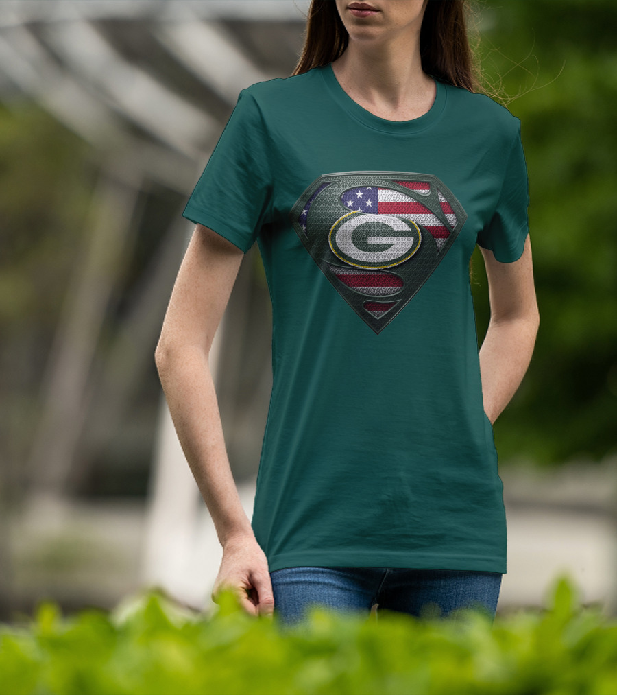 Spm Green Bay Packers American Flag Superman T-Shirt