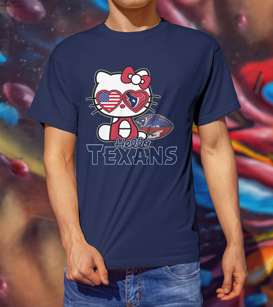 Hello Kitty Texans Football Heart USA Fan Love T-Shirt