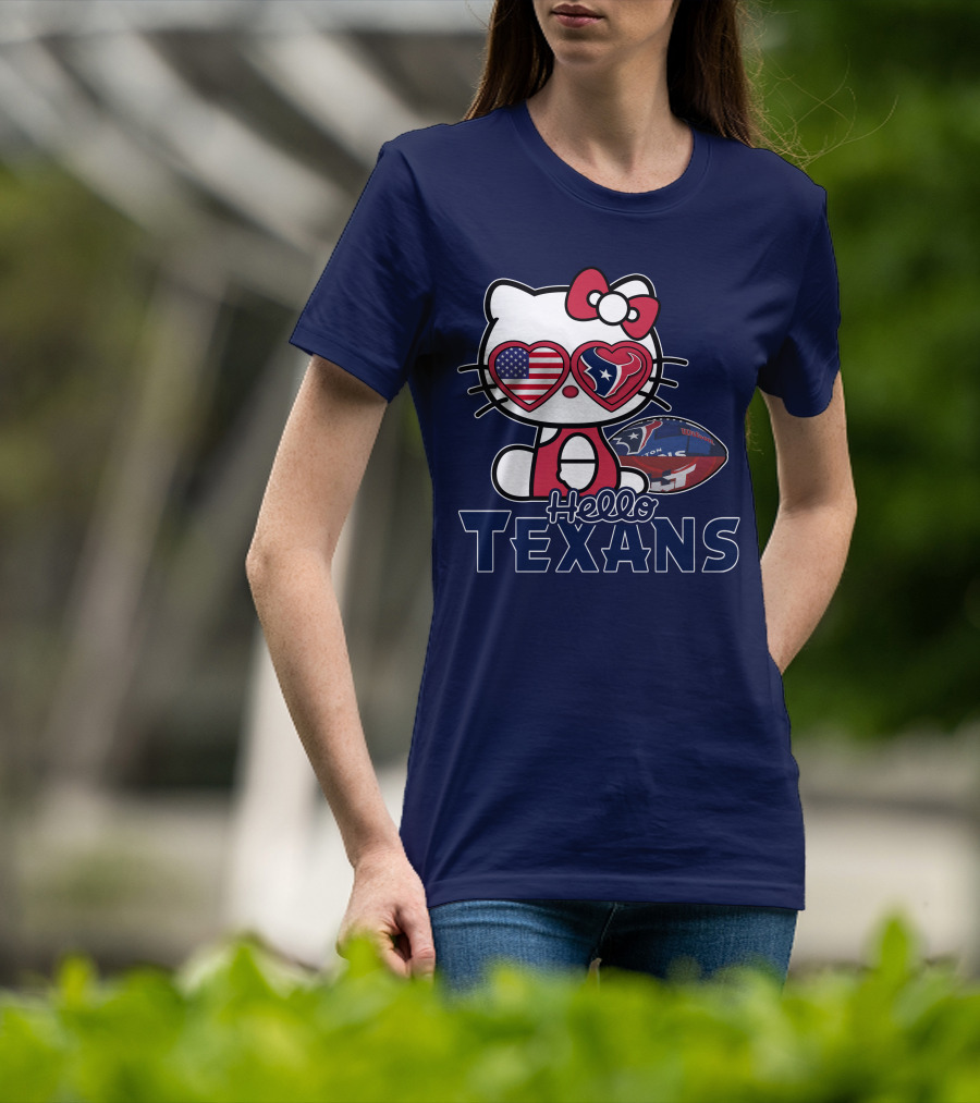 Hello Kitty Texans Football Heart USA Fan Love T-Shirt
