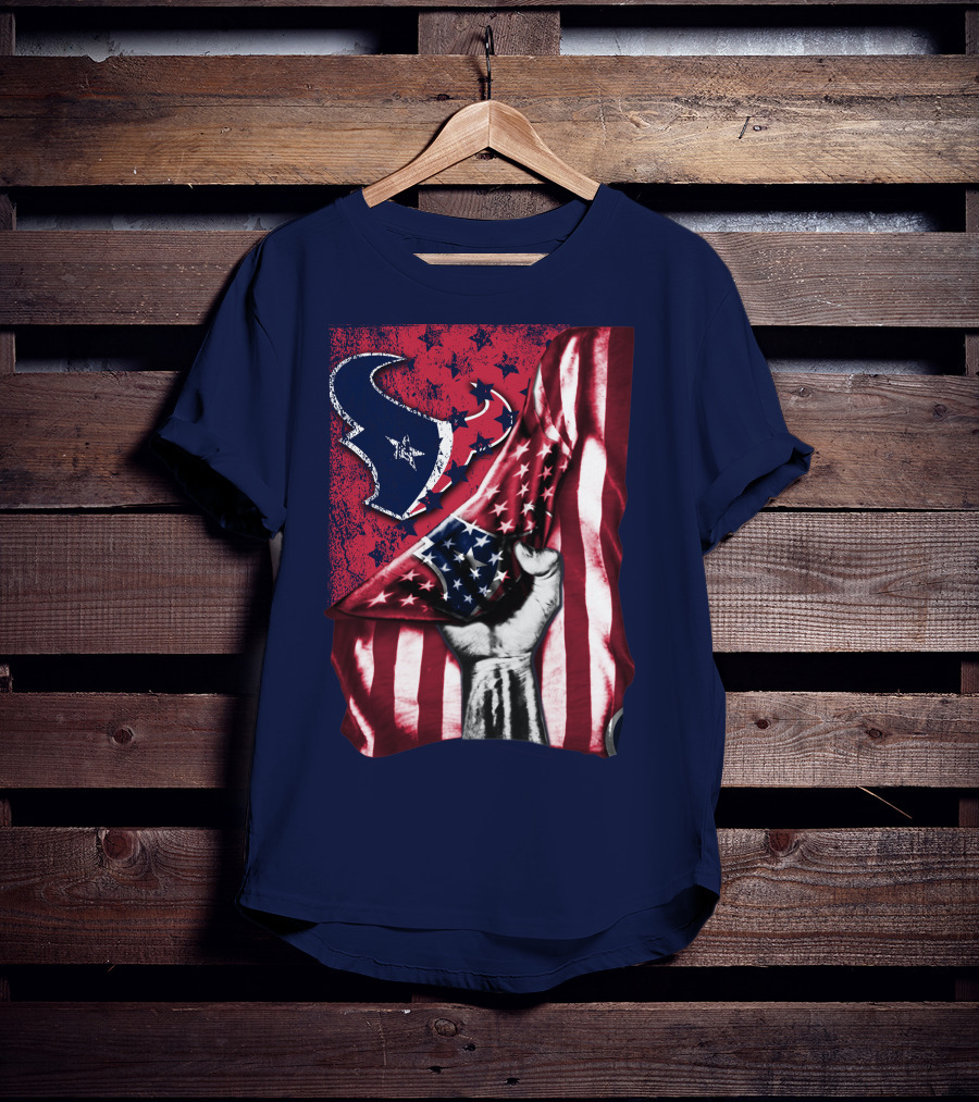 Houston Texans Stars And Stripes American Flag Fist T-Shirt